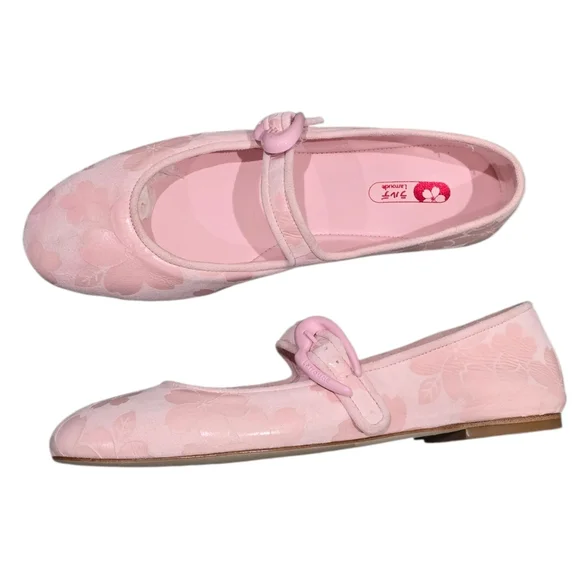 Larroudé Verona Mary Jane Ballet Flats - Sakura Pink Floral Jacquard 8 New - Picture 12 of 12